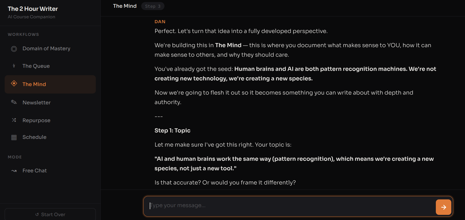 AI tutor guiding a student through the course step by step
