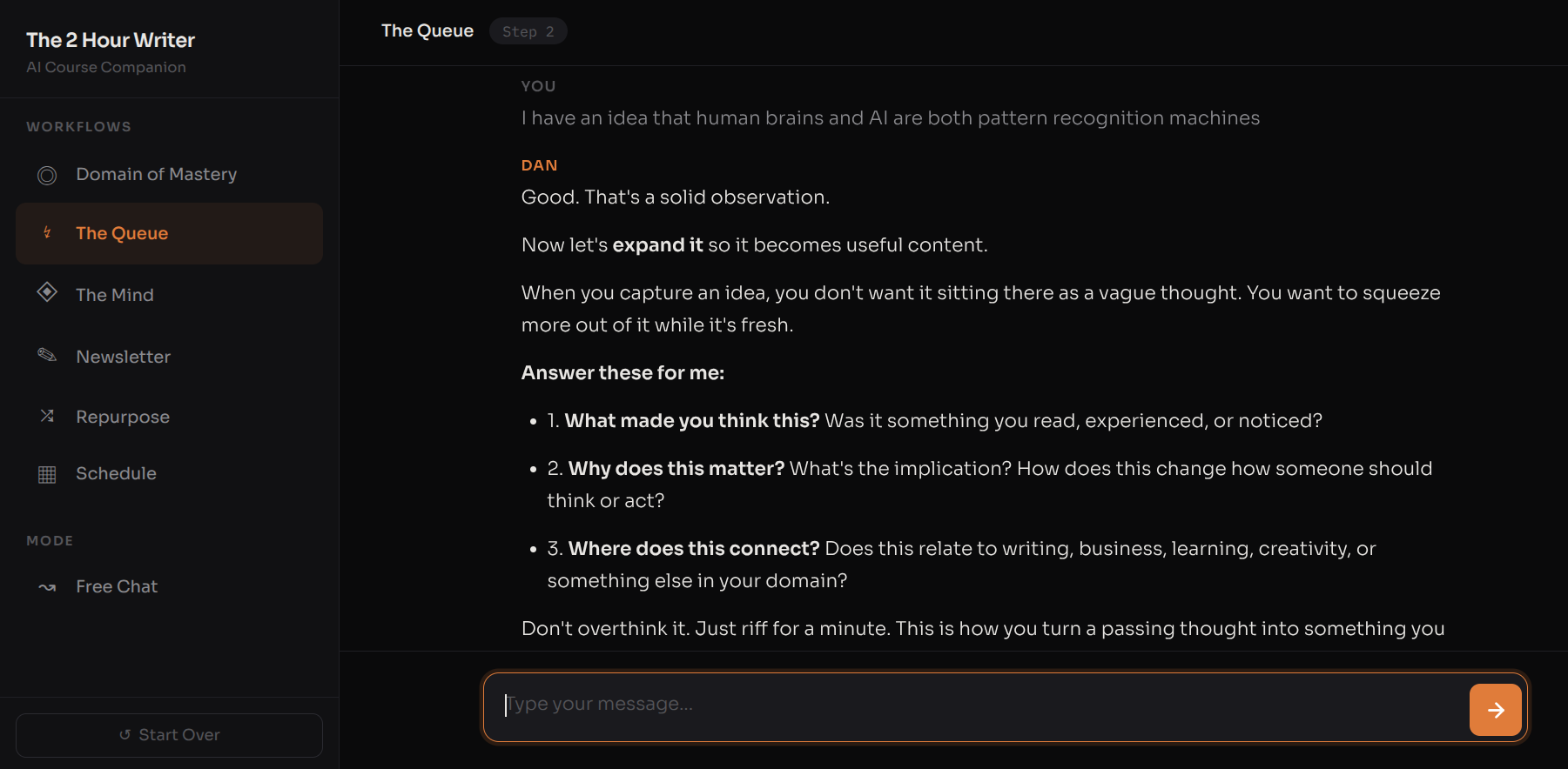 AI tutor helping expand a student's idea